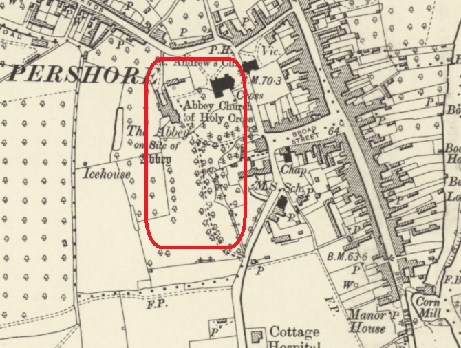 Worcester - Pershore Abbey Grounds : Map credit National Library of Scotland